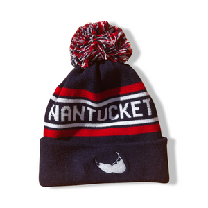 Red/White/Navy Nantucket Pom Beanie