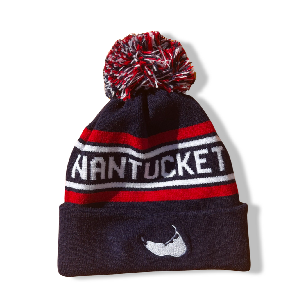 Red/White/Navy Nantucket Pom Beanie