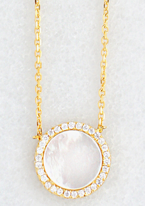 Mother of Pearl CZ Gold Disc 925