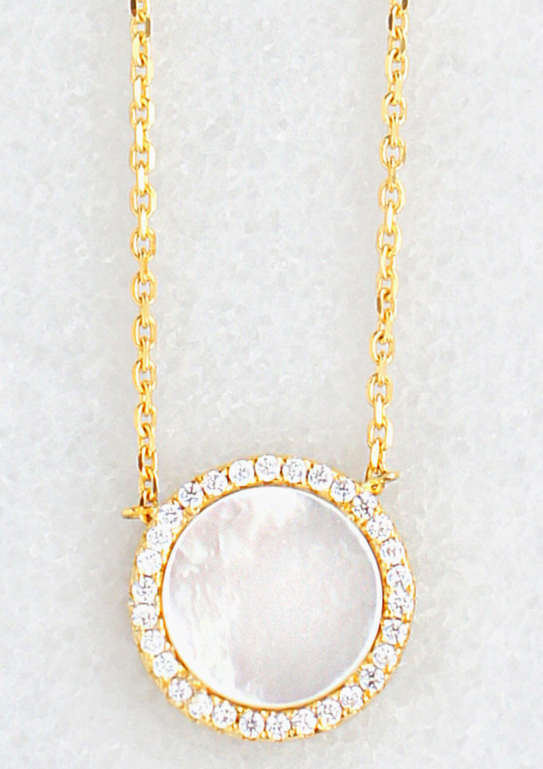 Mother of Pearl CZ Gold Disc 925