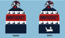 Load image into Gallery viewer, Navy white and red Nantucket pom hat
