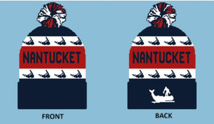 Navy white and red Nantucket pom hat