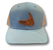 Load image into Gallery viewer, Blue snapback with leather Nantucket and jeep
