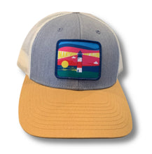 Load image into Gallery viewer, Sankaty Lighthouse Sunset Snapback- Gray/tan
